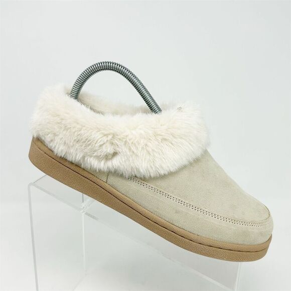 Clarks Women's Beige White Faux Fur Lined Clog Slippers Size 8 M Casual Slip On - Picture 1 of 13